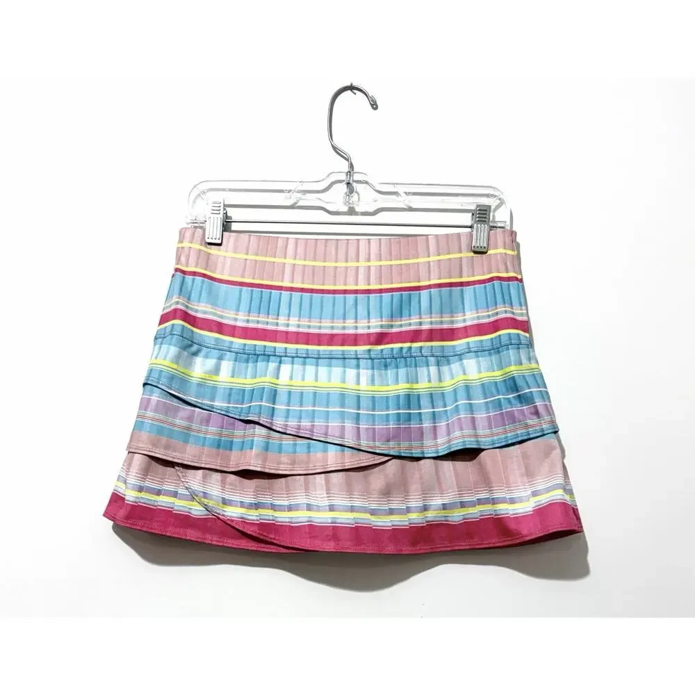 Lucky In Love Womens Skort M 8-10 Blue Pink Yellow Tiered Tennis Skirt Shorts